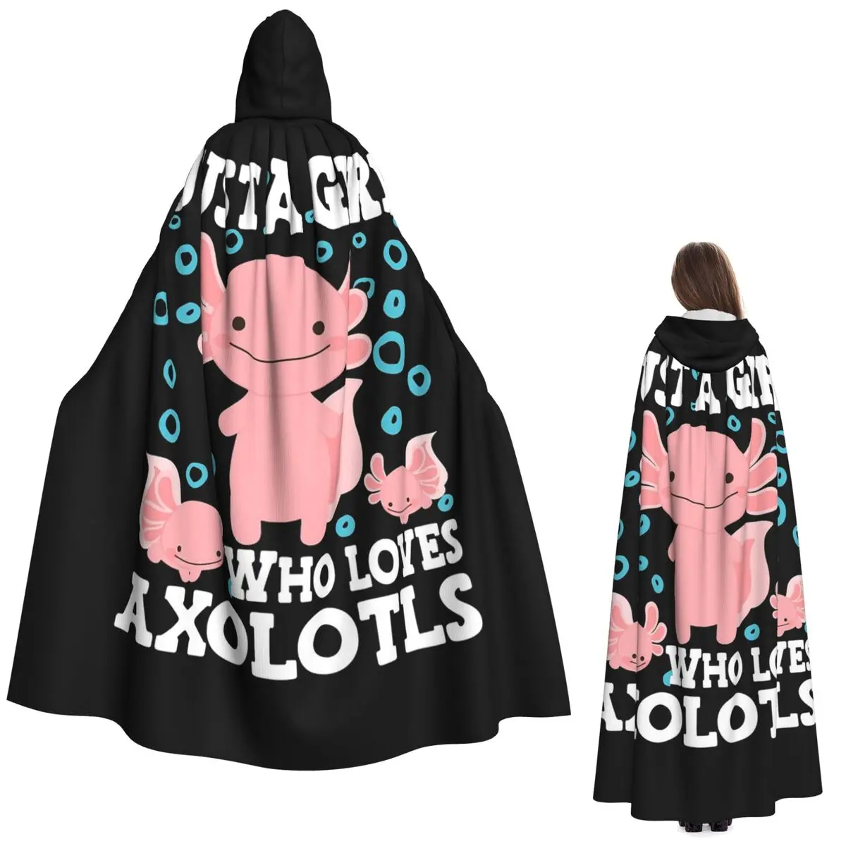 

Аксолотль, милый кавайный костюм, просто девушка, которая любит аксолотль, длинный плащ с капюшоном, ведьма, средневековый костюм, накидка для косплея, Хэллоуин, вампир