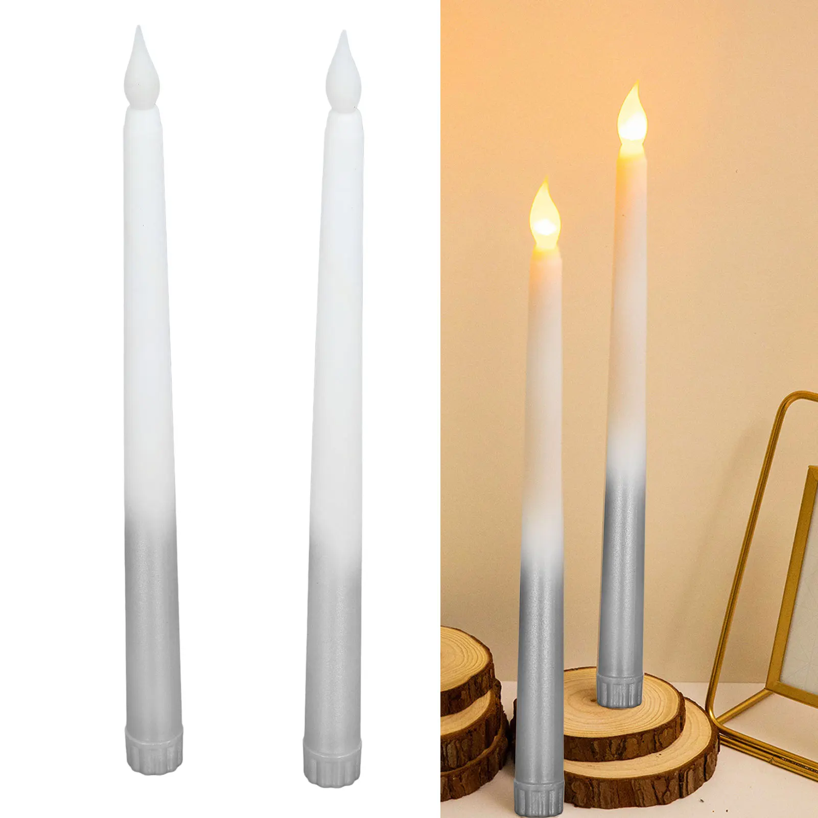 

2 шт. светодиодные конические свечи на батарейках, беспламенные светодиодные свечи для фестиваля, свадьбы, дня рождения, полного распыления, золотого цвета