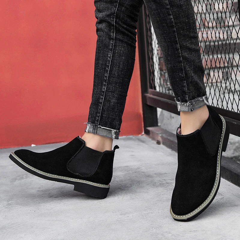 Autumn Winter New Men's Chelsea Boots, Fashion Warm Fleece Lined Korean Style Ankle Boots, Suede Casual Leather Boots