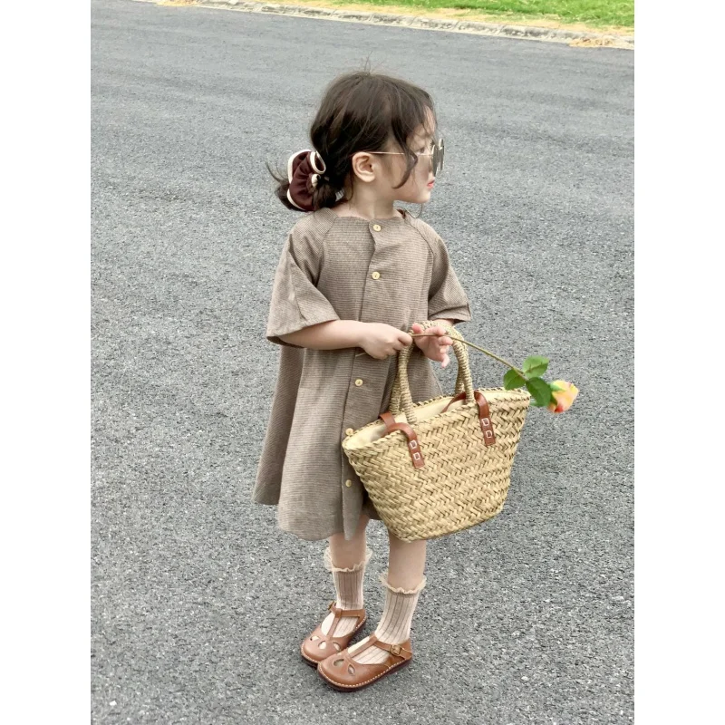 

Girls' Dress2024Spring and Summer Dress for Baby Girls Western Style French Retro Houndstooth Cotton Dress Fashionable One-Piece