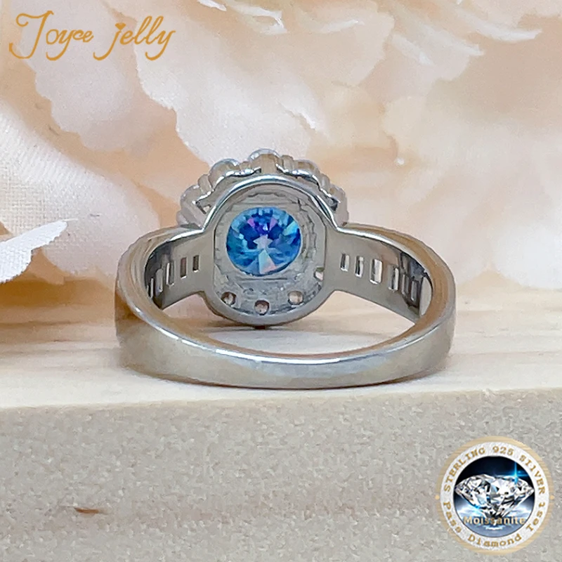 JoyceJelly 2ct Royal Blue Moissanite Ring for Cham Lady Round 8H8A Cut VVS1 Moissanite Diamond Dating Wedding Party Jewerly Gift