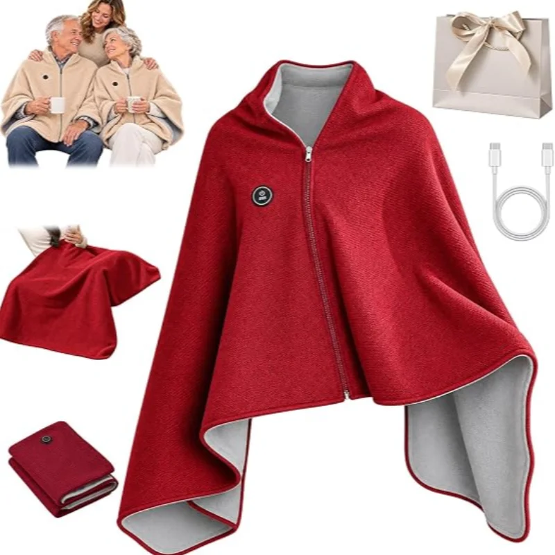 2027 New Heated Shawl Wearable Heating Blanket Portable USB 3 Heat Level Fast Warm Throw Cape For Office Home Warm Body Wrap