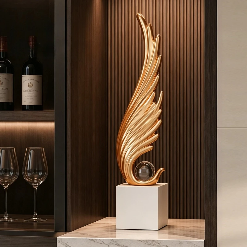 Wind and Water Rise in The Entrance Decoration Luxury High-end Living Room TV Cabinet Large Resin Crafts Feather Sculpture Gift