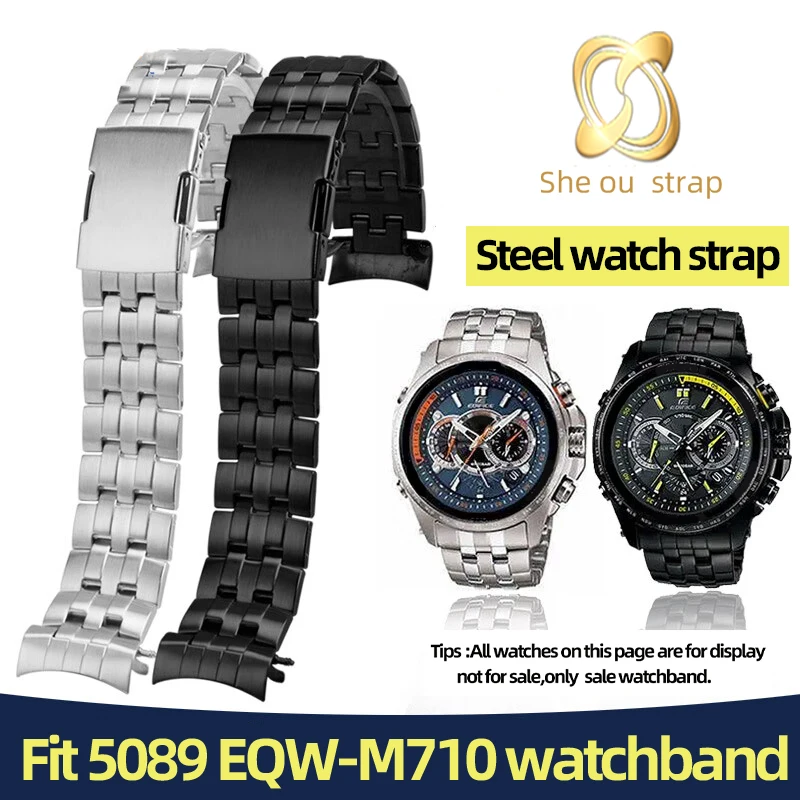 

Stainless Steel Watch Band For Casio EDIFICE ECB-900 For men‘s Solid Steel Bracelet Silver Black 22mm