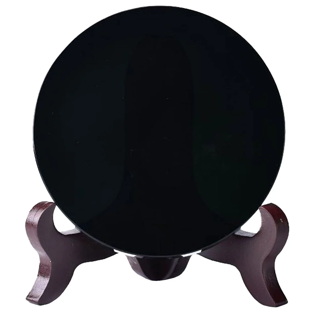 

1 Black Obsidian Scrying Mirror Stand Decorative Table Centerpiece Home Office Decor Yoga Meditation Accessory