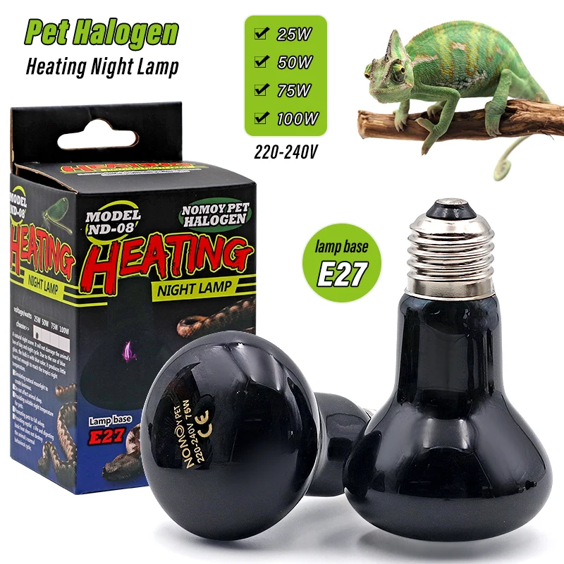 Lámpara de calefacción para mascotas, lámpara de noche E27 para lámpara de serpiente anfibia, bombilla de calor para reptiles, luz UV 25W 50W 75W