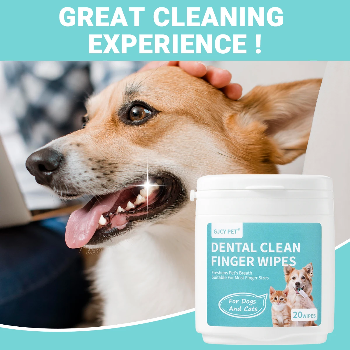 New Design Navy Blue Pet Teeth Cleaning Finger Wipes - Gentle Disposable Freshens Breath Reduces Tartar for Cats Dogs Oral Care