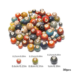 30pcs Vintage Round Ceramics Beads Colorful Loose Floral Glaze Beads for Jewelry Making DIY Summer Bracelet Accessories 6 8 10mm