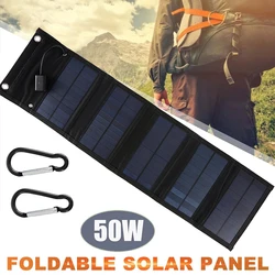 50W Foldable Solar Panel Solar Kit Complete Cell Power Bank Solar Plate For Hiking Camping Outdoor Mobile Power Battery Charger