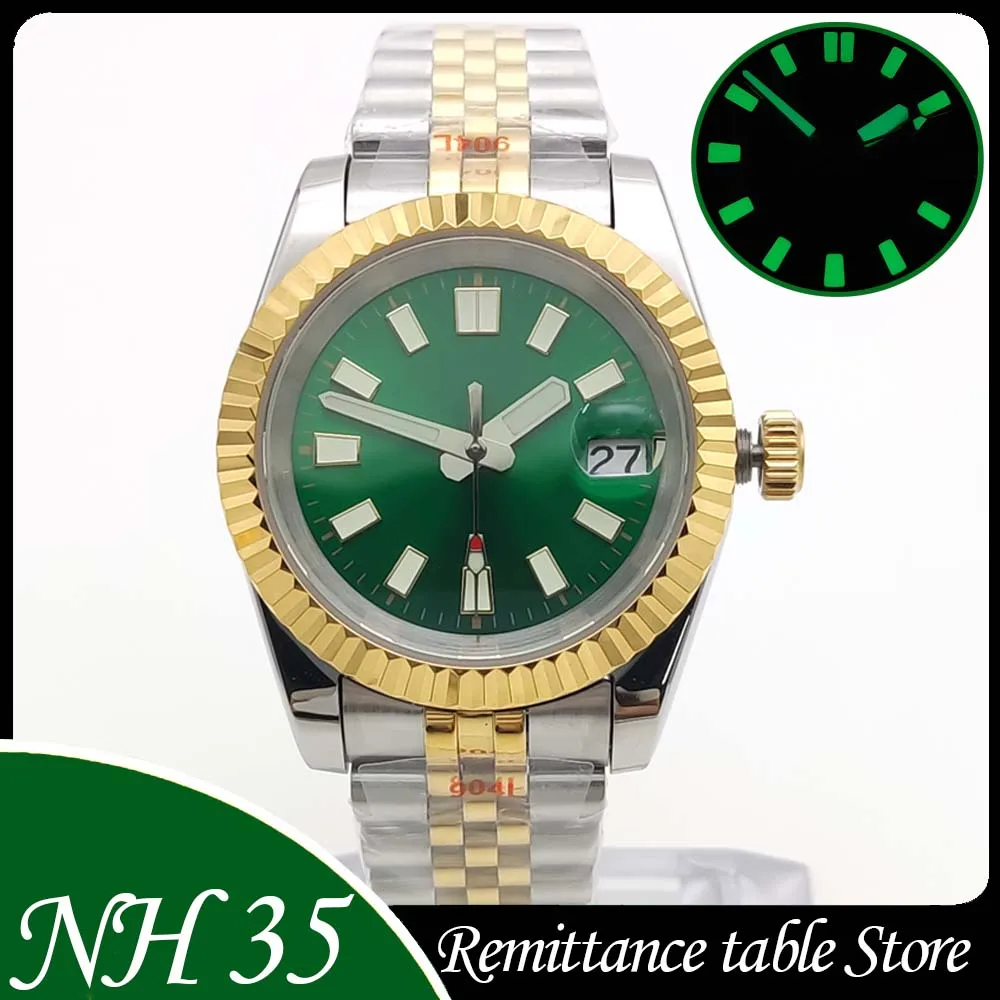 

39mm NH35 Intergold Low Profile Business Automatic Men's Mechanical Watch, Sapphire Glass, Green Luminous Dial
