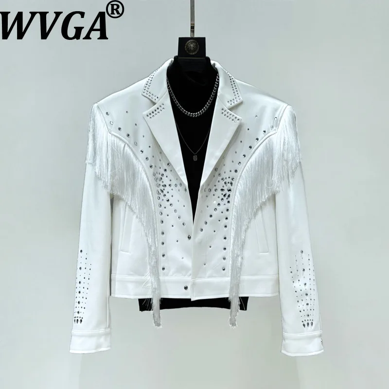 

WVGA Spring Autumn New Men Tide Hot Diamond Tassel Trendy Long Sleeve Blazer Niche Chic Casual Short Suit Jackets Ins Y2K W16595