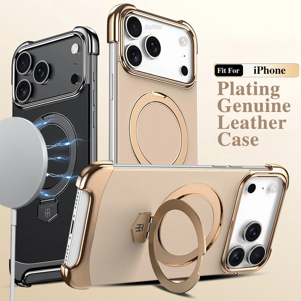 

Кожаный магнитный чехол для телефона iPhone 17 PRO MAX AIR без рамок, защитный чехол-подставка премиум-класса с покрытием