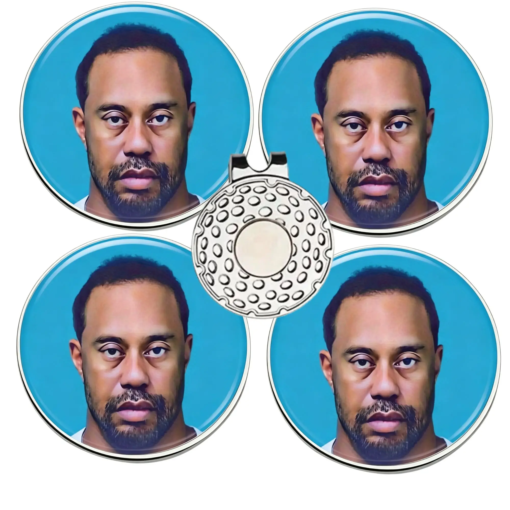4 pcs Golf Ball Marker Set with Magnetic Hat Clip Tiger Patterns Golf Gifts, Golf Cap Clips Parter Accessories Sets for Men