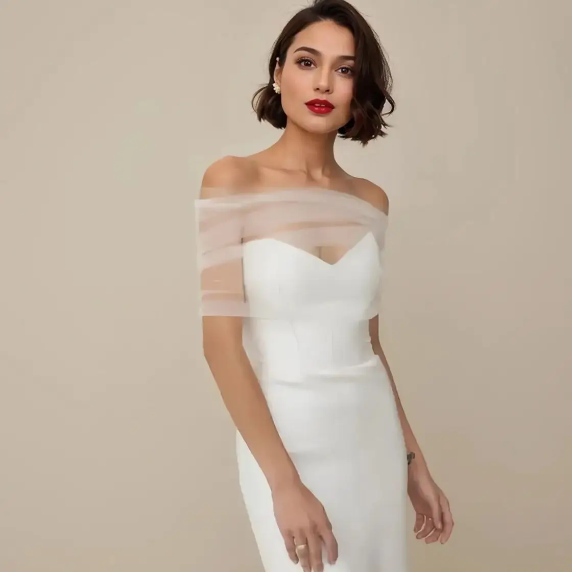 VG73 Braut Wrap Set Abnehmbare Ärmel Braut Schultern Hochzeit Abdeckung Party Bolero Frau Transparente Jacke Abnehmbare Handschuhe