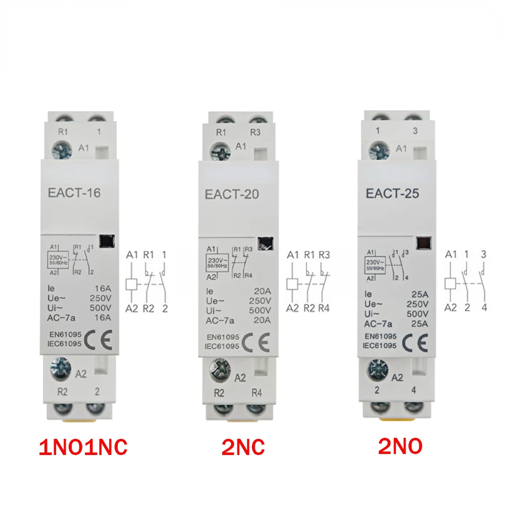 2P 16A 20A 25A  1NO 1NC 2NO 2NC AC 220V 230V 50/60Hz Din Rail Mounted Household Modular AC Contactor for Smart Home House Hotel