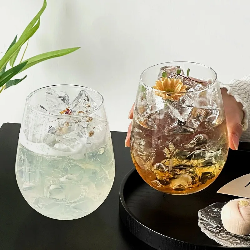 Funny Oval Glass Cup,Large-Capacity Juice Cup,Coffee Cup, Iced Americano Cups,Egg-Shaped Cocktail Glasses Cups,Kitchen Bar Tool