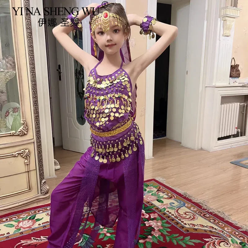 Conjunto de trajes de danza del vientre para niños, ropa de danza india Oriental, puesta en escena para el Día de los niños, trajes de danza india de Bollywood