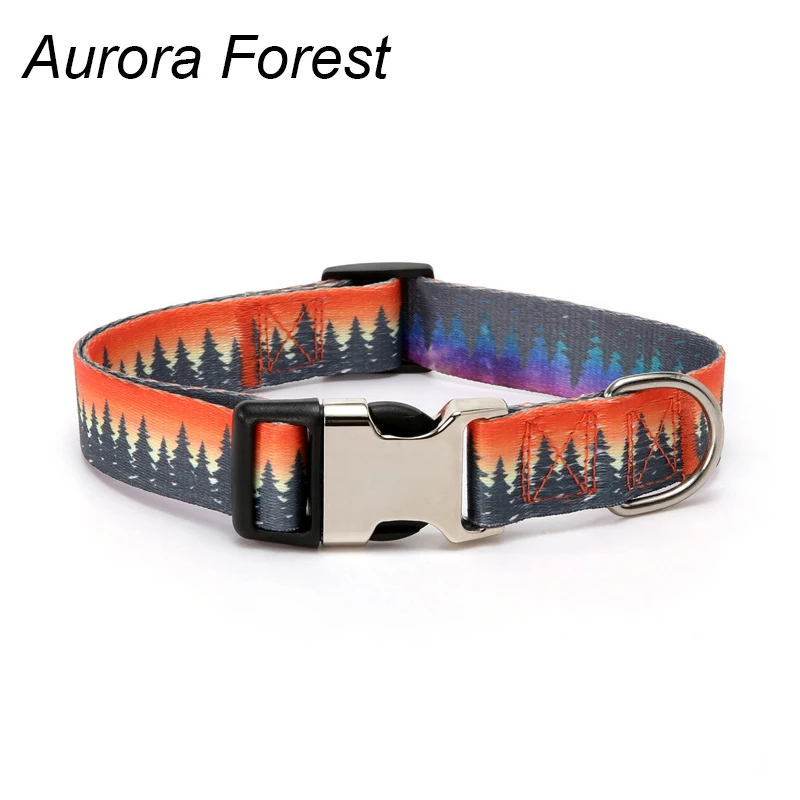 Personalised Forest Pattern Dog Collar Adjustable Nylon Pet Lead_voghion.com