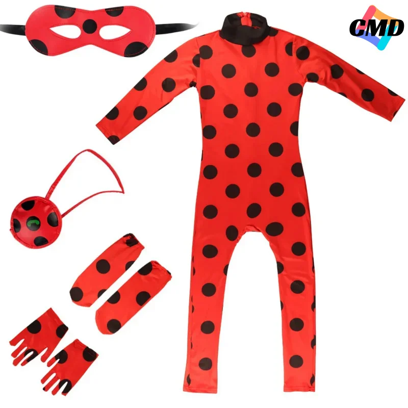 Cos Children's Anime Ladybird Costume with Mask Girl Cosplay Carnival Party Stage Performance Clothing for Kids