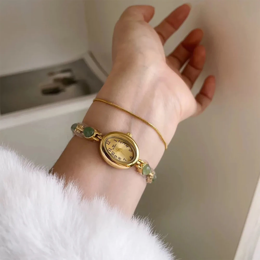 Bee Sister Bracciale in pietra naturale occhio di tigre Orologio da donna Orologio da donna al quarzo ovale Orologi da polso da donna vintage di alta qualità
