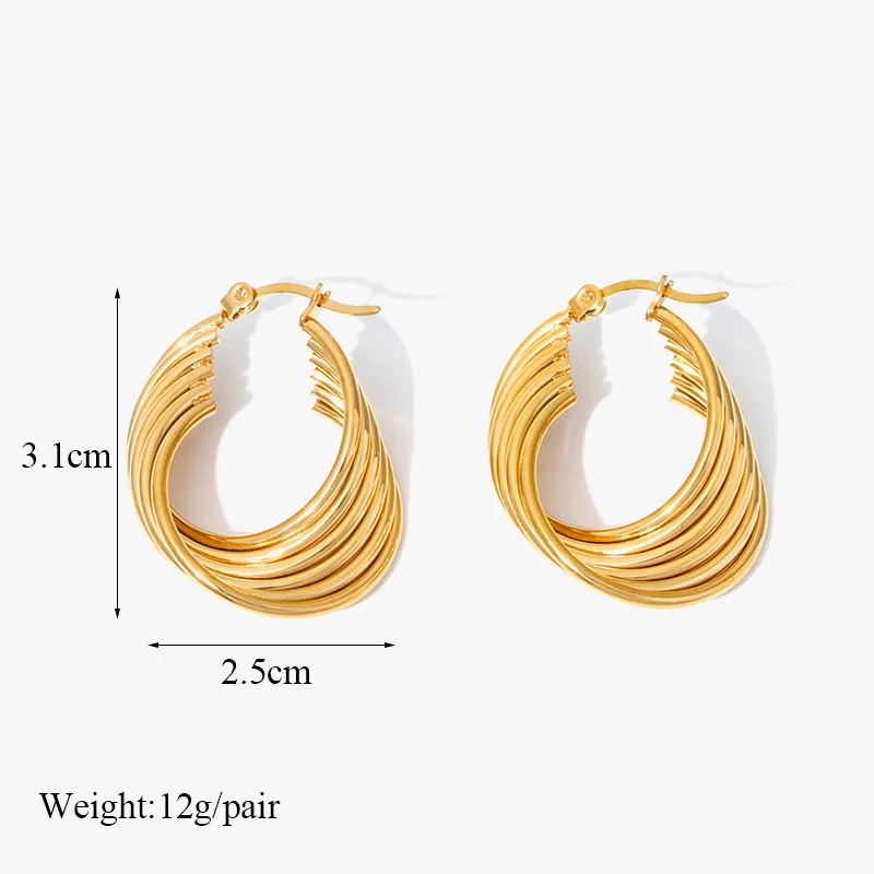 GANEMLY 316L Stainless Steel Gold Color Irregularly Hoop Earrings For Women Fashion Ear Buckle Waterproof Jewelry Party Gift