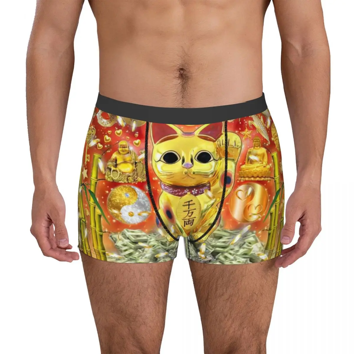 

Prosperity Poster Gold Maneki Neko Underpants Breathbale Panties Male Underwear Print Shorts Boxer Briefs