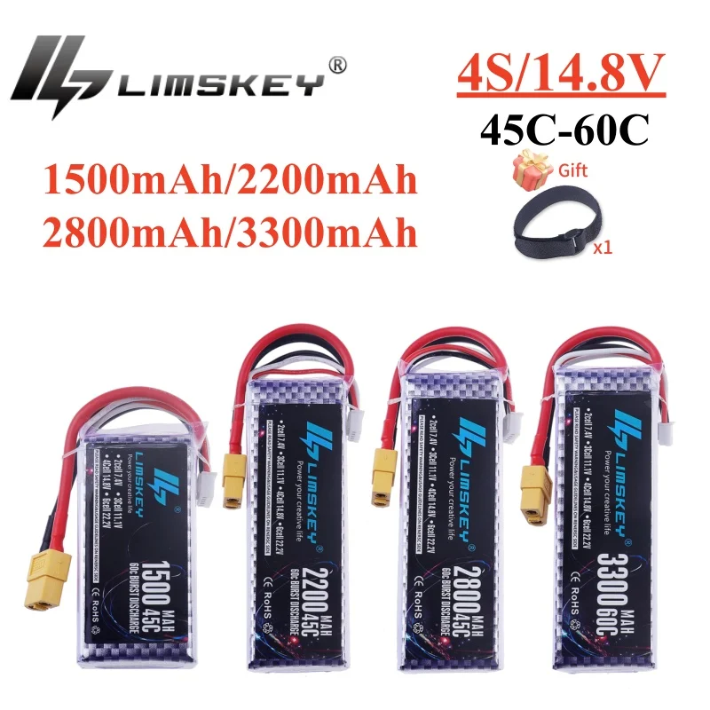 Batterie Fuchsia 4S pour Drone RC FPV, 14.8V, 1500mAh, 1800mAh, 2200mAh, 2600mAh, 3300mAh, 3000mAh, 45C, 60C, Quadcopter, Voiture de course, Deans, Count60