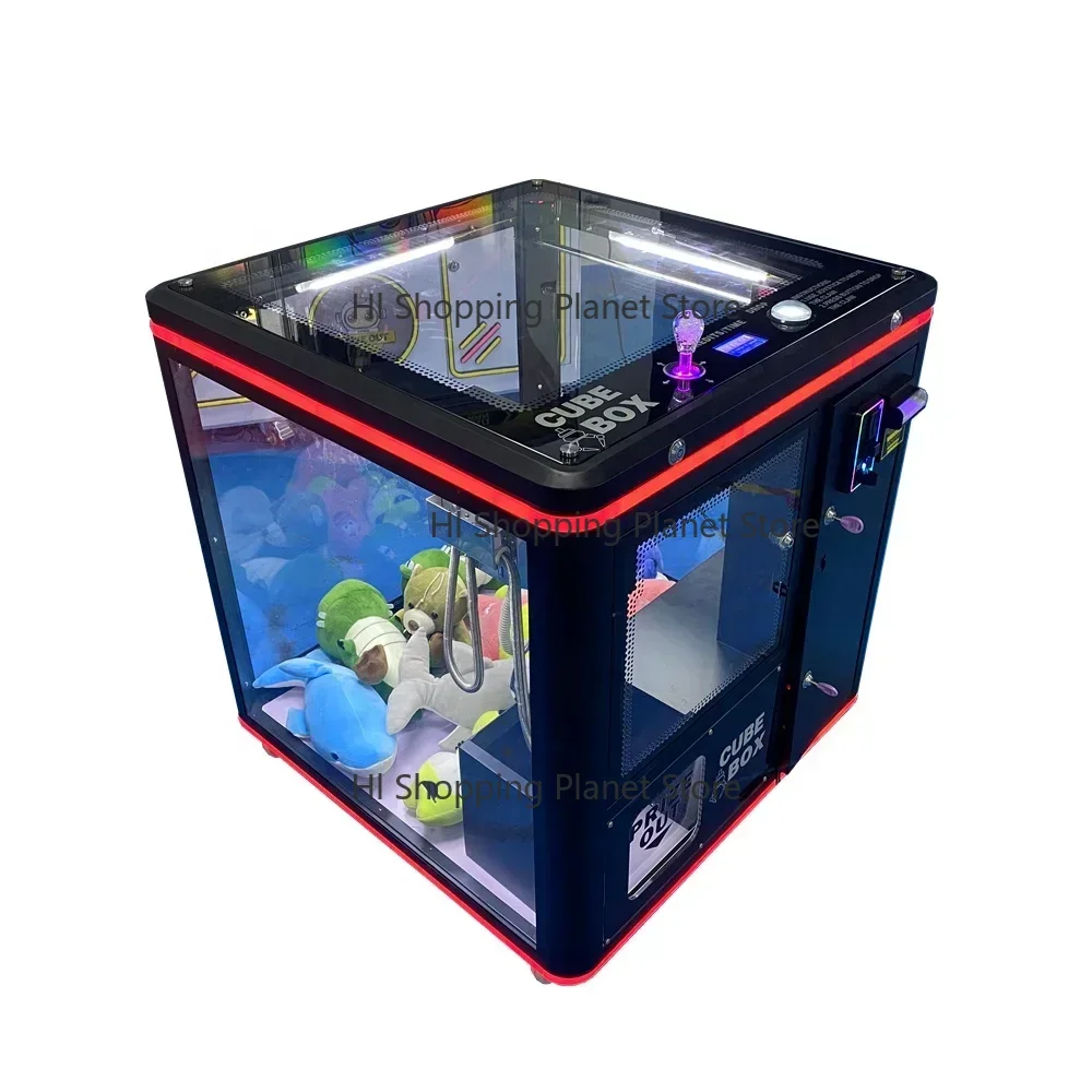 

M-agic cube crane machine squ-are Crab catch doll cube box toy claw ma-chine with reader