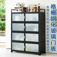 Modern Dining Room Sideboard Tempered Glass Doors and Aluminum Alloy Frame Spacious Storage Cabinet for Kitchen or Living Room