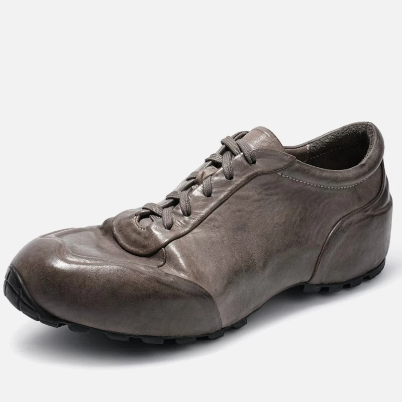 Horse Skin Breathable Comfortable Casual Shoes Men's Women's Anti Slip Height Increasing Shoes Horsehide Hand Sewn Daddy Shoes