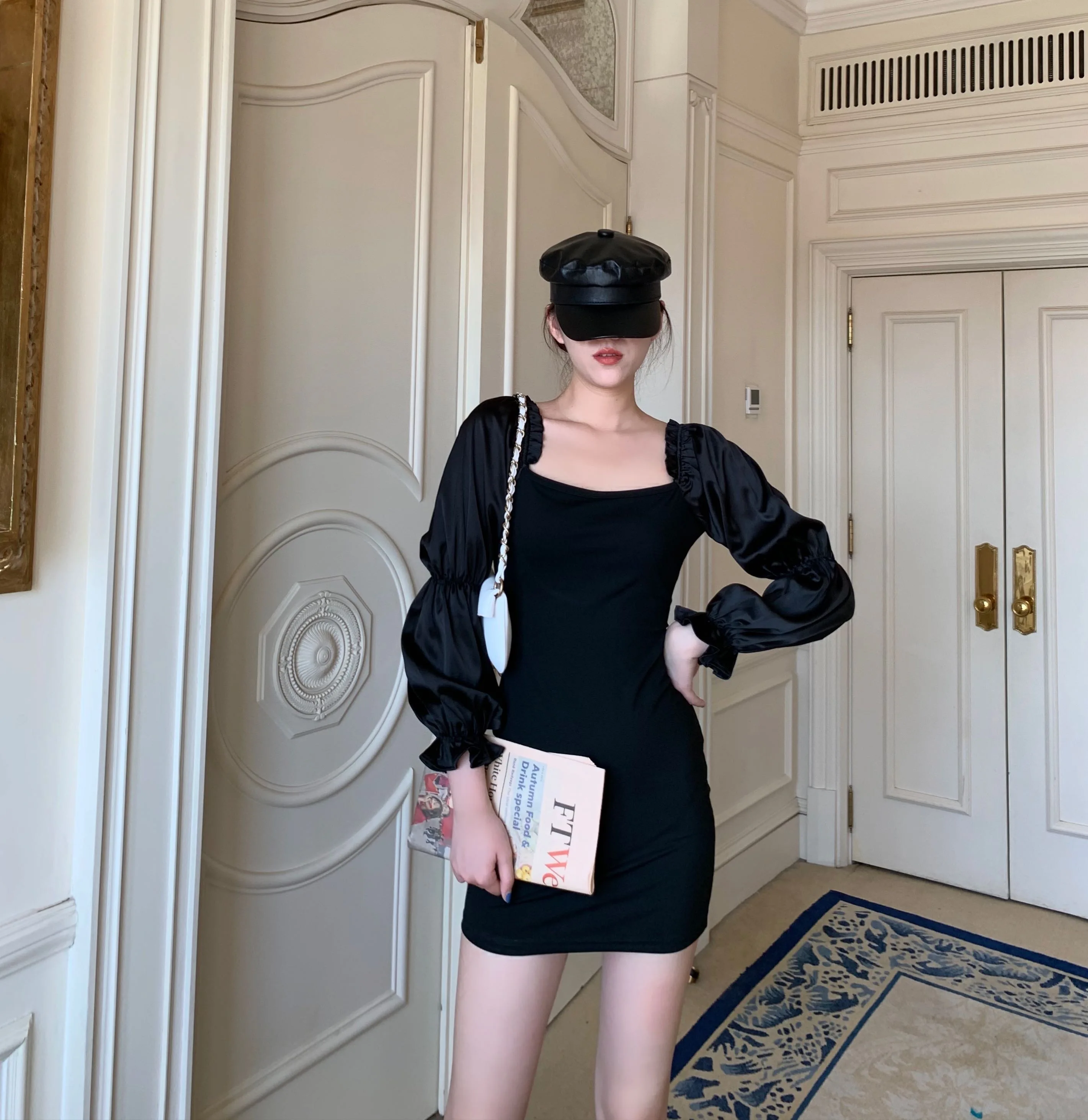 

Amor Let Elegance Hepburn Sle Bubble Sve Court Dr High Waist Long Sve Women's Dr Daily Wear X ape