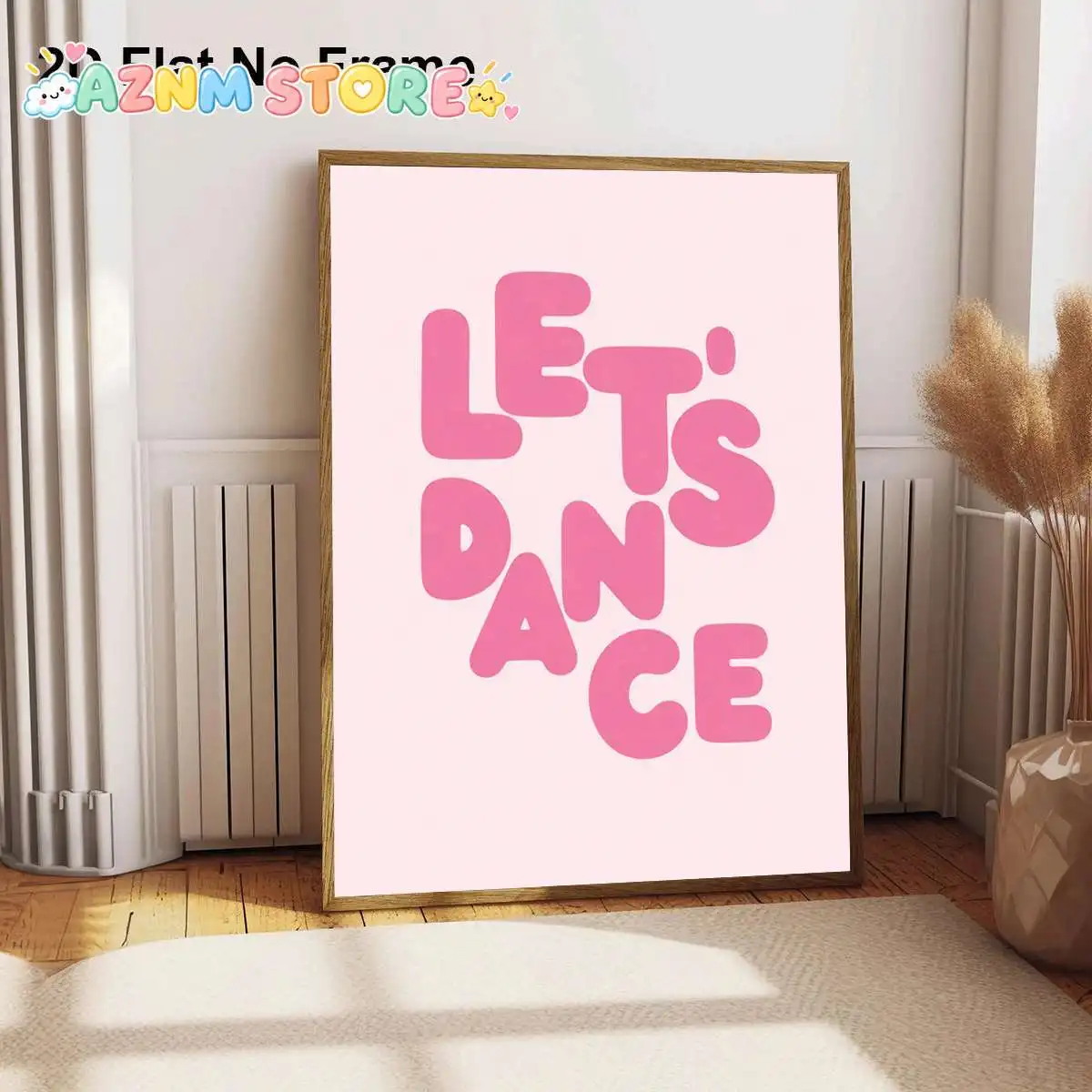 2D Flat, 2D Flat, Frameless 2D Flat Canvas Poster Featuring Vibrant Pink Letters with The Phrase LET'S DANCE. This Modern Typ