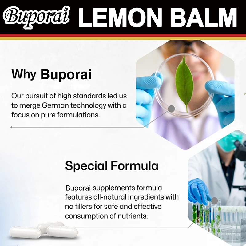 Lemon Balm Capsules - Relieve Stress and Tension, Improve Mood, Enhance Brain Function and Promote Healthy Sleep