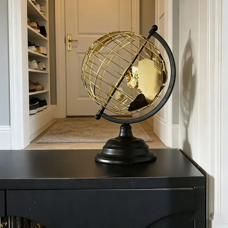 1Pcs Hollowed-out Metal Globe Ornament Metal Office Decorative Crafts Modern Home Living Room Study Desk Decorations