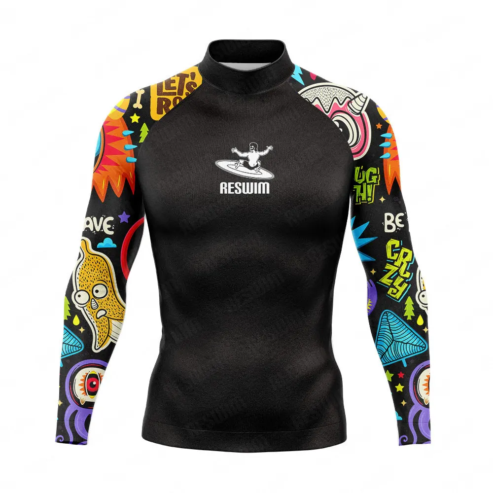 Nowy strój kąpielowy do surfingu dla mężczyzn z motywem surfingowym rashguardy strój kąpielowy z długim rękawem t-Shirt plażowy kombinezon Rashguard