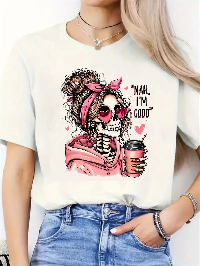 2026 T-shirt Portrait Skeleton Graphic Print Short Sleeve T Shirt Clothing Top Tee Harajuku Vintage 2000s