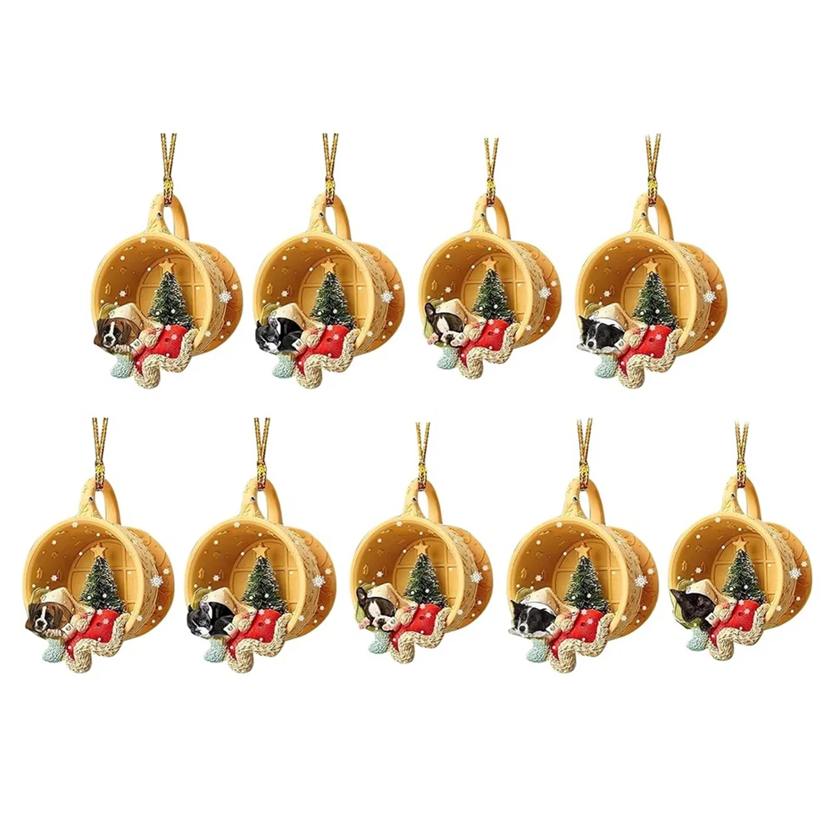 Christmas Cute Puppy Sleeping in Cup Hanging Ornaments Labrador Retriever Pendant Shepherd Dog Pendant