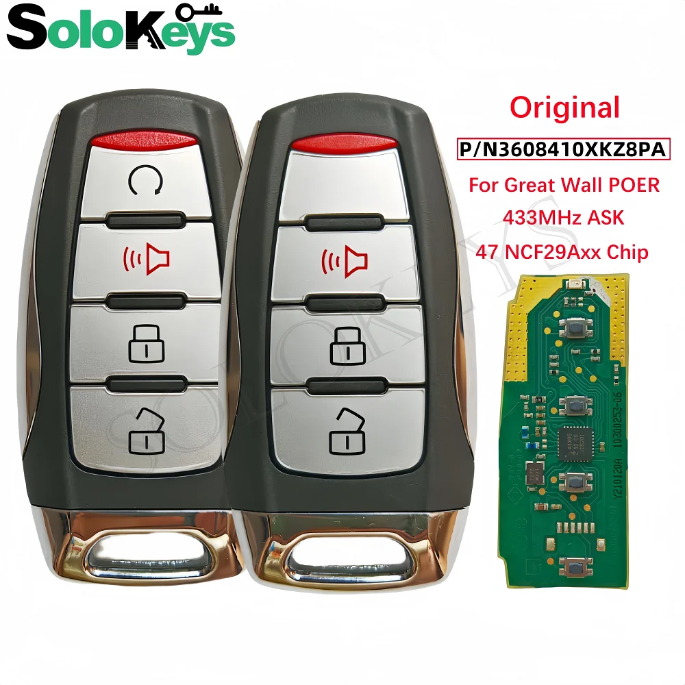 SOLOKEYS Part Number: 3608410XKZ8PA For Great Wall POER Original Smart Remote Key 4/3 Buttons 433 ASK 47Chip With LOGO