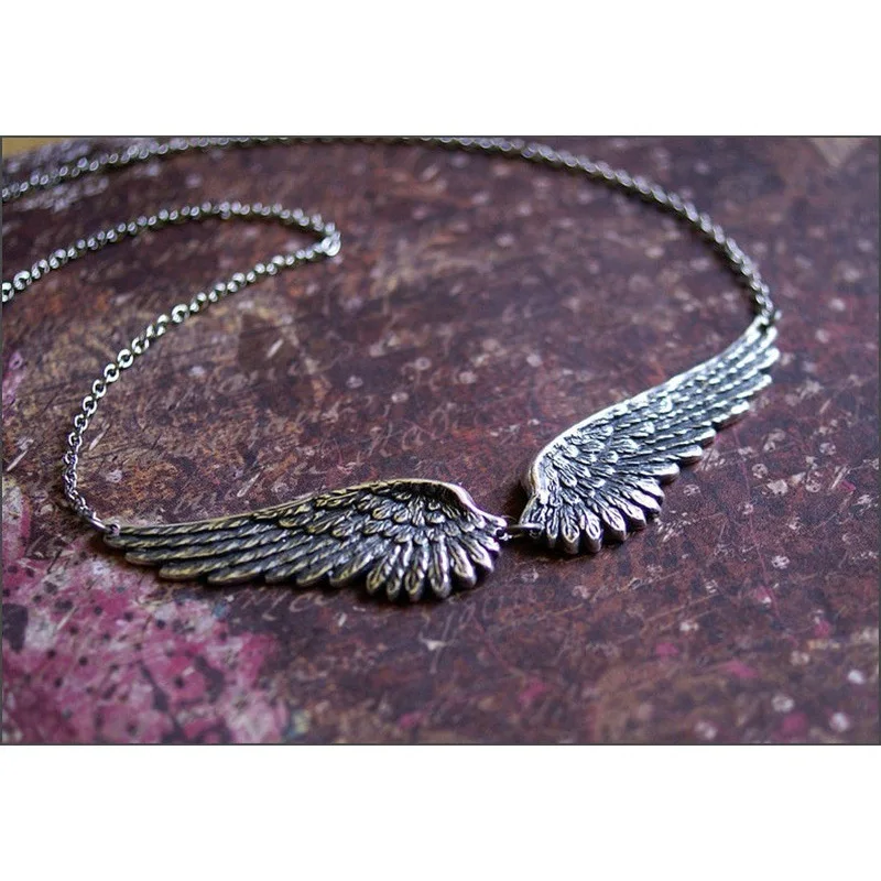 Vintage Silver Color Angel Wings Feather Choker Big Pendant Link Chains Statement Necklace for Women Wedding Tribal Gifts image 4