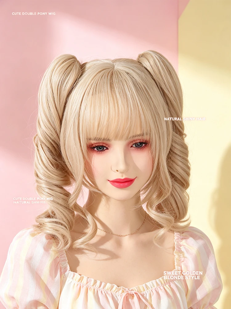 Synthetic 12 Inch Light Blonde Detachable Double Ponytail Short Curly Hair Wig Halloween Cosplay Heat Resistant Fiber