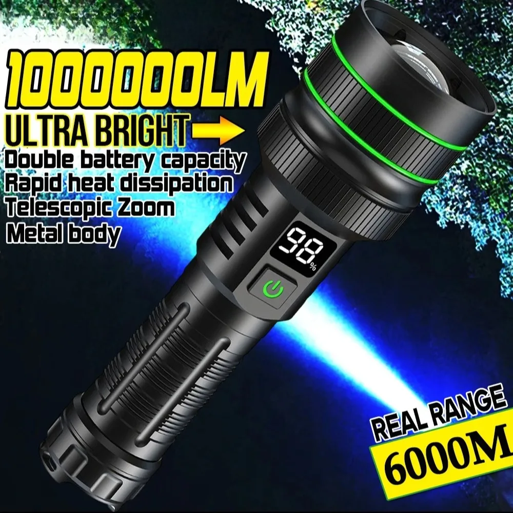 

High Power USB Rechargeable LED Flashlight Strong Light Super Long Range Torch Telescopic Zoom Outdoor Camping Lantern