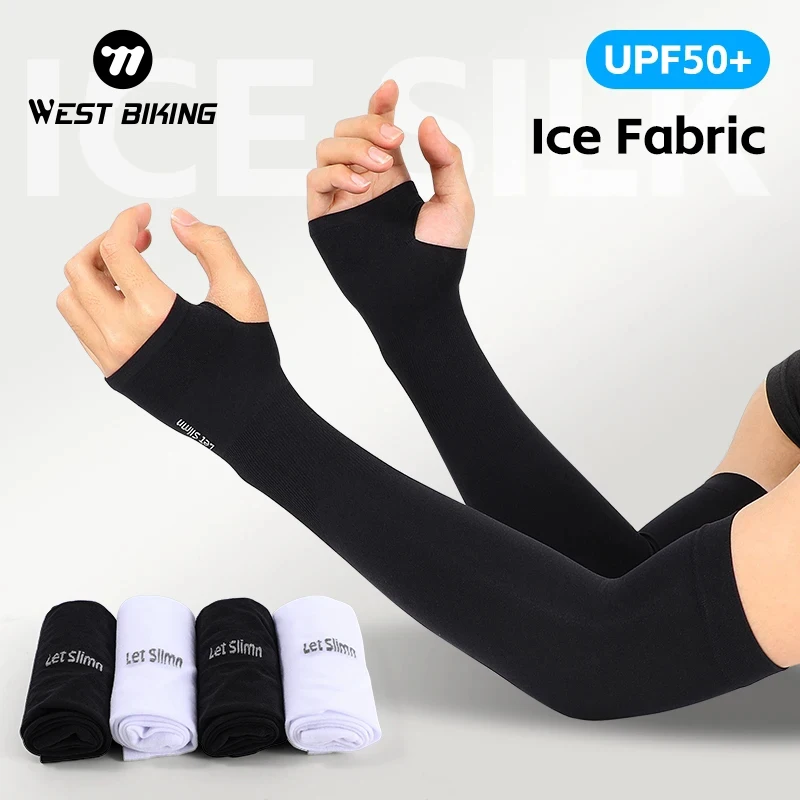 WEST BIKING Cycling Arm Sleeves Ice Fabric Anti-UV Sunscreen Running Cycling Sleeve Outdoor Sport Cycling Arm Men Women Sleeves