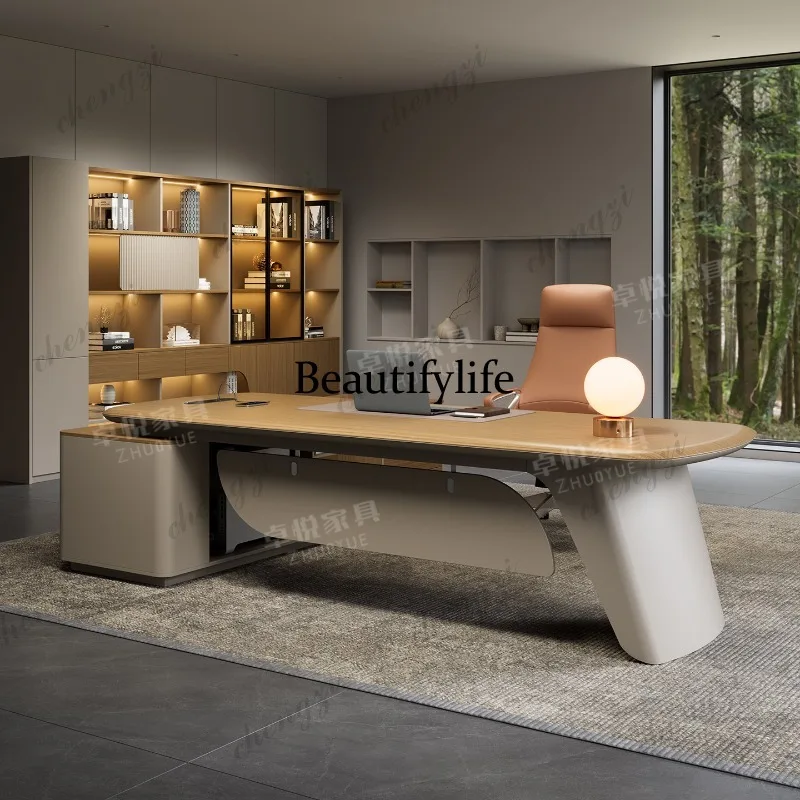 High-end, blister desk boss table modern and simple, large desk manager table and chair combination set