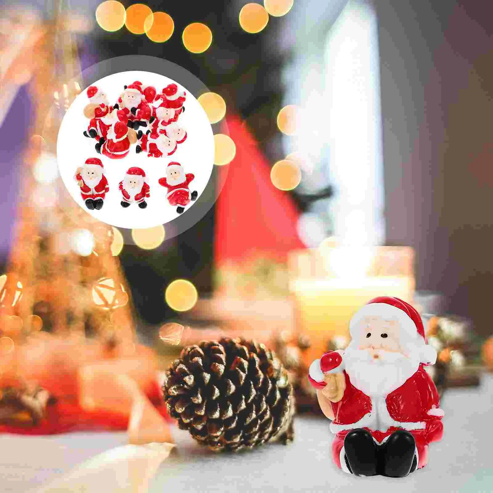 

12 Pcs Santa Claus Ornament Christmas Ornaments Party Supplies Lights Indoor Resin Decor Craft Miniatures Toy Outdoor