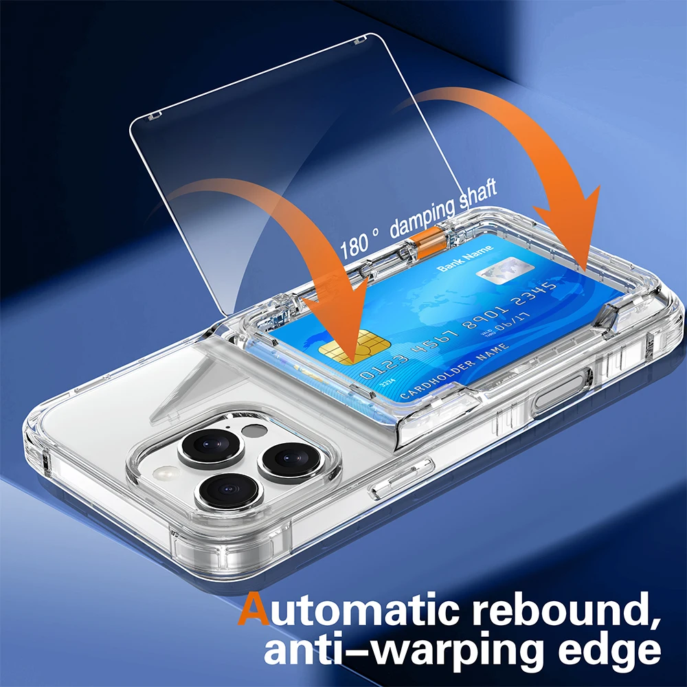4 cards holder stand clear armor phone case for iPhone 16 15 14 13 12 11 Pro Max full camera shockproof bracket hard back cover