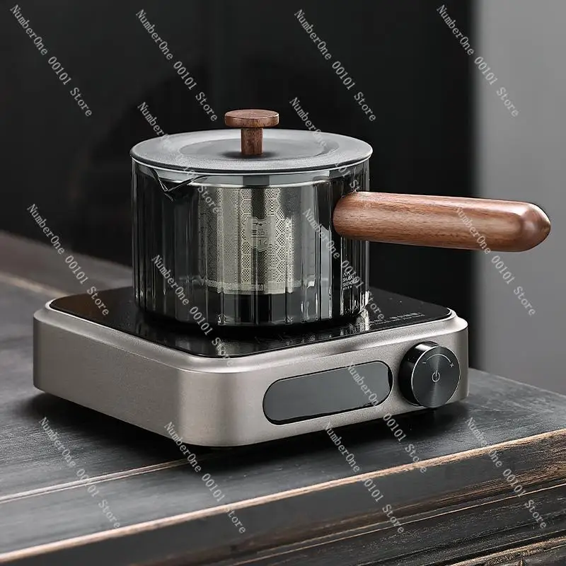 Nuevo juego de tetera con estufa de cerámica eléctrica, olla lateral de vidrio engrosada, tetera resistente a altas temperaturas, estufa circundante pequeña