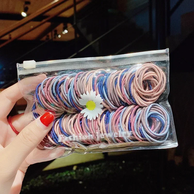 100 Pcs/bag Candy Color Small Elastic Hair Bands for Girls Solid Rubber Bands Ponytail Holder Hair Ties Ropes Accessories