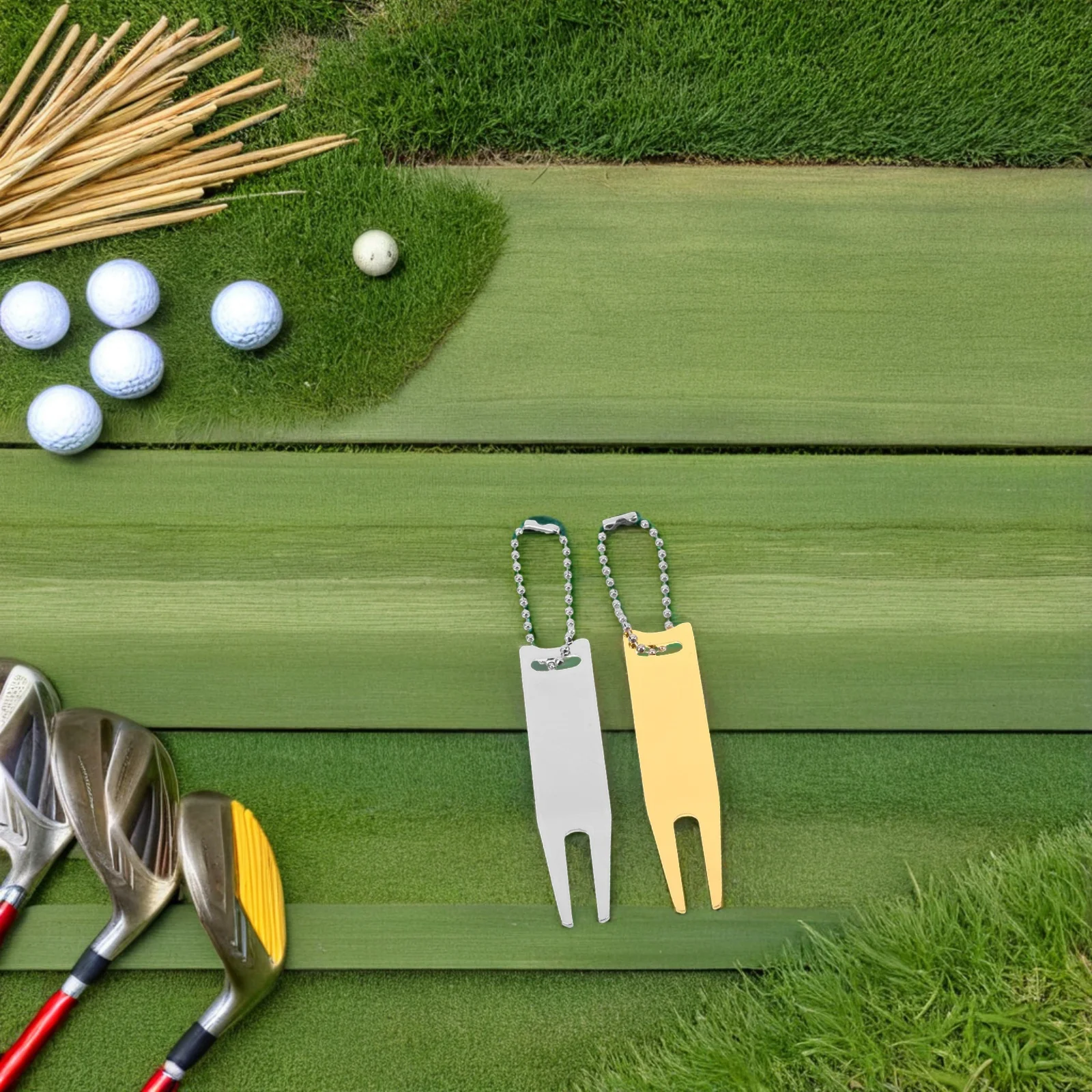 2 قطعة جولف ديفت أداة إصلاح شوكة معدنية المحمولة العشب إصلاح الكرة علامة الملعب علامة ملحقات الغولف قذفة الكرة محاذاة ماركر