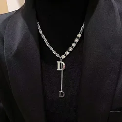 FSUNION 2025 New Design Sense Micro Setting Zircon D Letter Pendant Long Necklace Sweater Chain for Woman Fashion Jewelry Gifts
