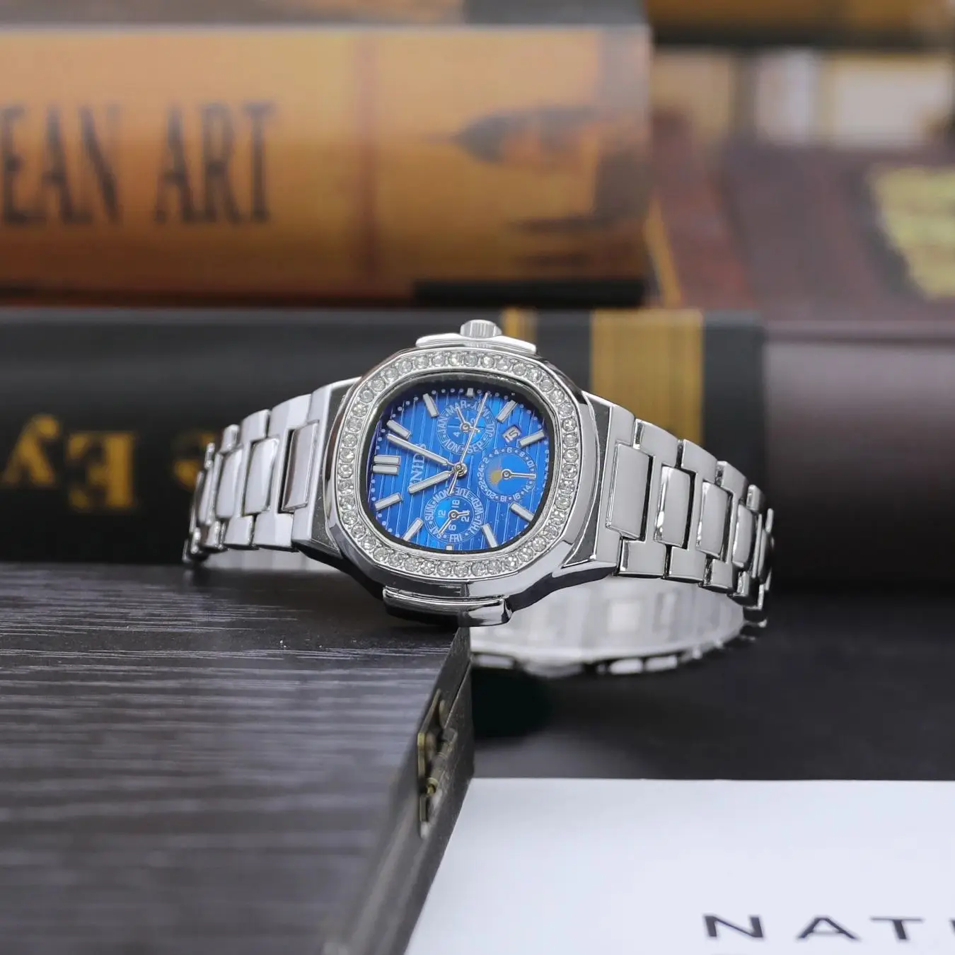 Квадратные мужские часы серии Nautilus, инкрустированные бриллиантами, дизайн скелета, водонепроницаемые, светящиеся, календарь, высокое эстетическое значение, легкая роскошь, модные, деловые, уникальные, универсальные, красивые, модные мужские наручные часы
